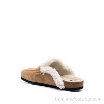 Sandal gabus suede berlapis shearling